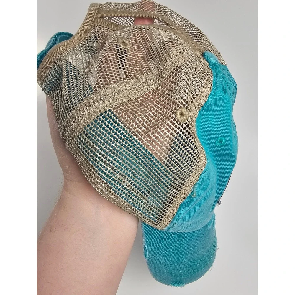 KBETHOS Ponytail‎ Trucker Hat Teal Pink Camper Trailer Distressed Mesh Cap